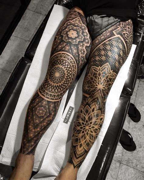 mandala dotted tattoo|mandala leg tattoos for women.